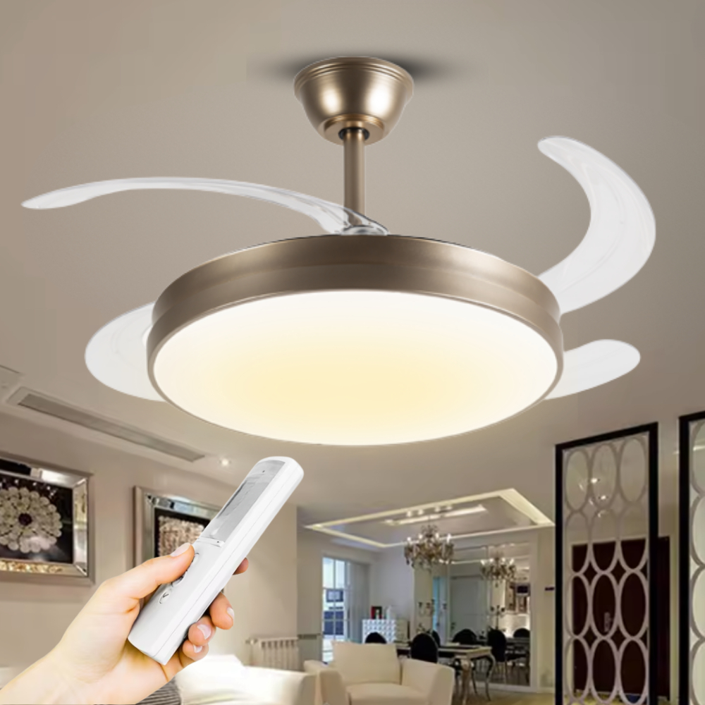 Ventilador Teto Retrátil Dourado Air Lite Multicolor Dim Silver Pás Led 60w Bivolt Opus Controle Remoto Econômico Modern