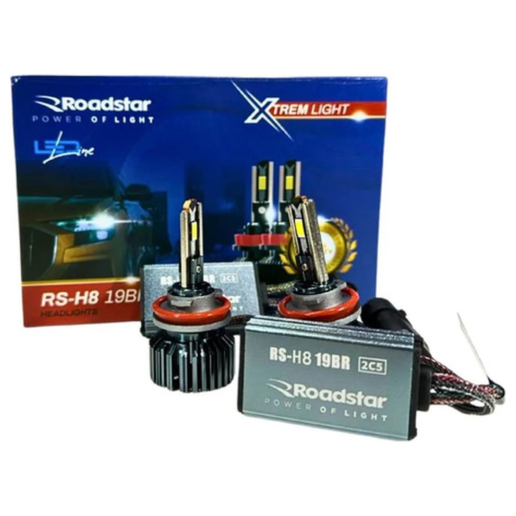 Kit Par Lâmpada Led H8 Xtrem Light 14000lm 6000k 70w Branco Frio Roadstar RS-H8 19BR para Gol Voyage Saveiro Polo