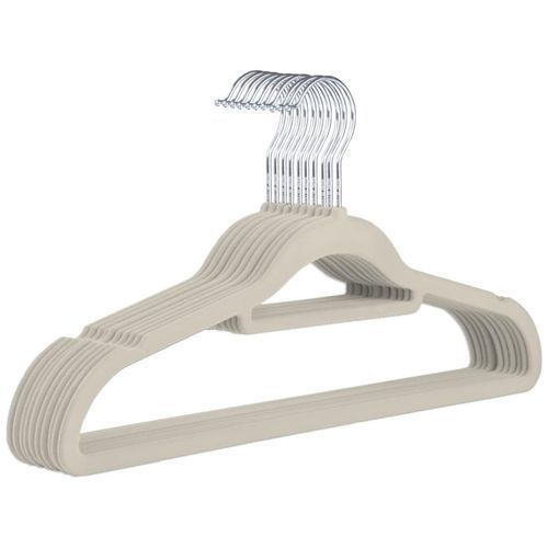 Kit 10 Cabides Veludo Slim Antideslizante Bege Economiza Espaço Guarda-Roupa Closet