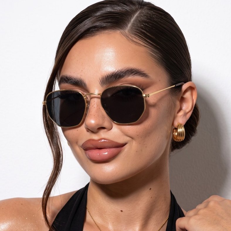 Oculos de Sol Hexagonal Metal Premium Dourado Original Classico Vintage Fino uv400 Feminino