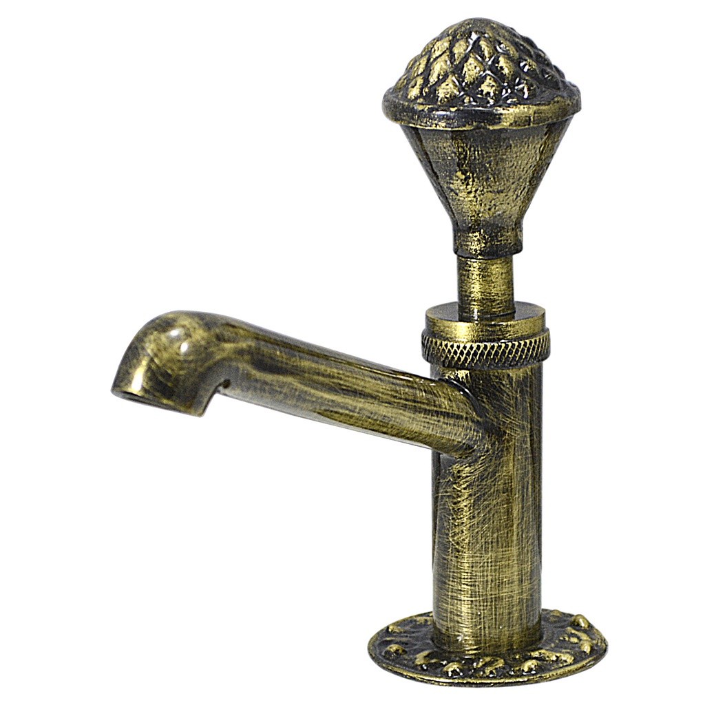 Torneira Banheiro Lavatorio Retro Vintage Mesa Metal Latao Ouro Velho Mecanismo 1/4v Monocromado