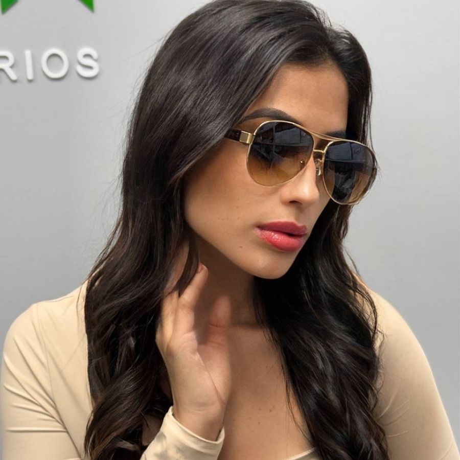 Óculos de Sol Feminino Aviador Preto Estiloso Moderno Casual Street Classic Vintage Piloto Armação Metal UV 400