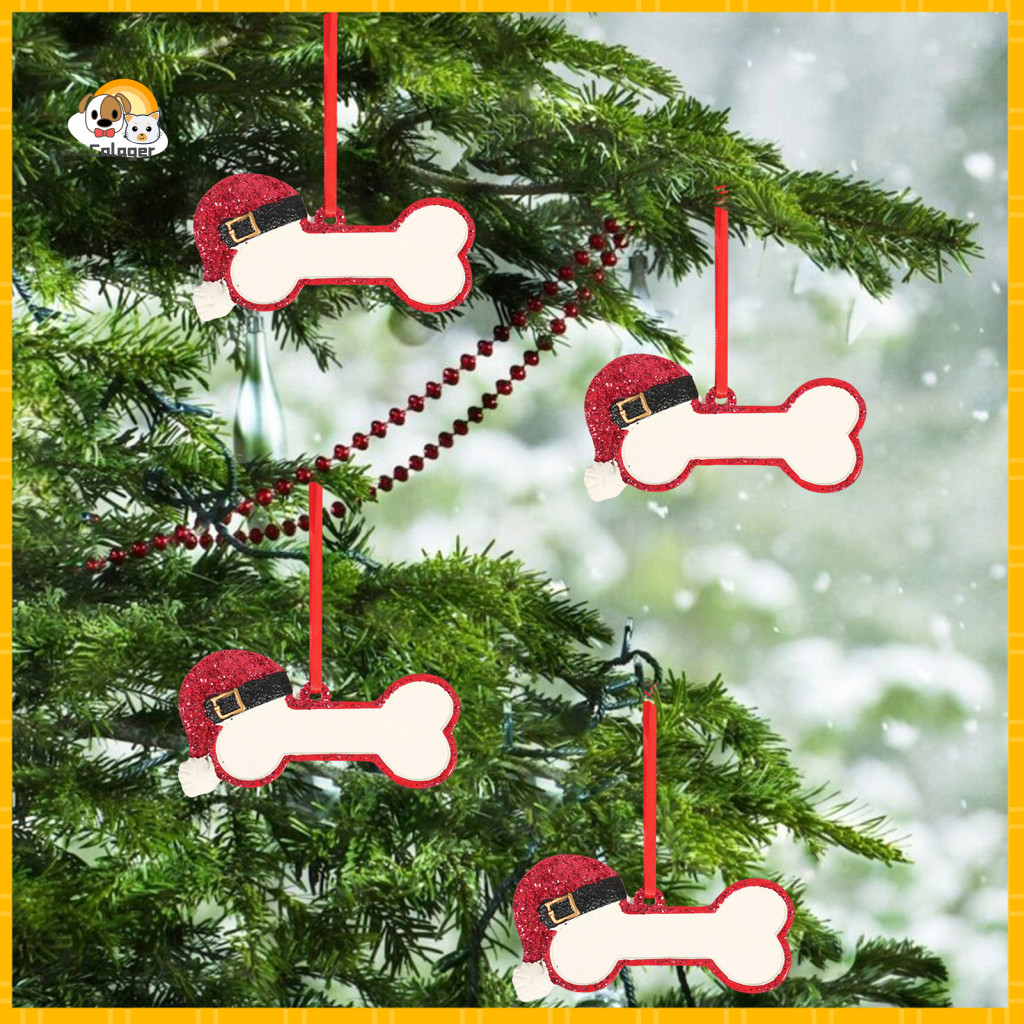 Christmas Bone Pendant Personalized Pet Ornament Dog Diy Decoration with Santa Hat – Holiday Bone-shaped Keepsake for
