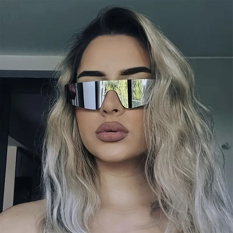 Y2K Tech Style Goggles Punk Sports Óculos De Sol One Piece Frameless Spicy Girl Shades
