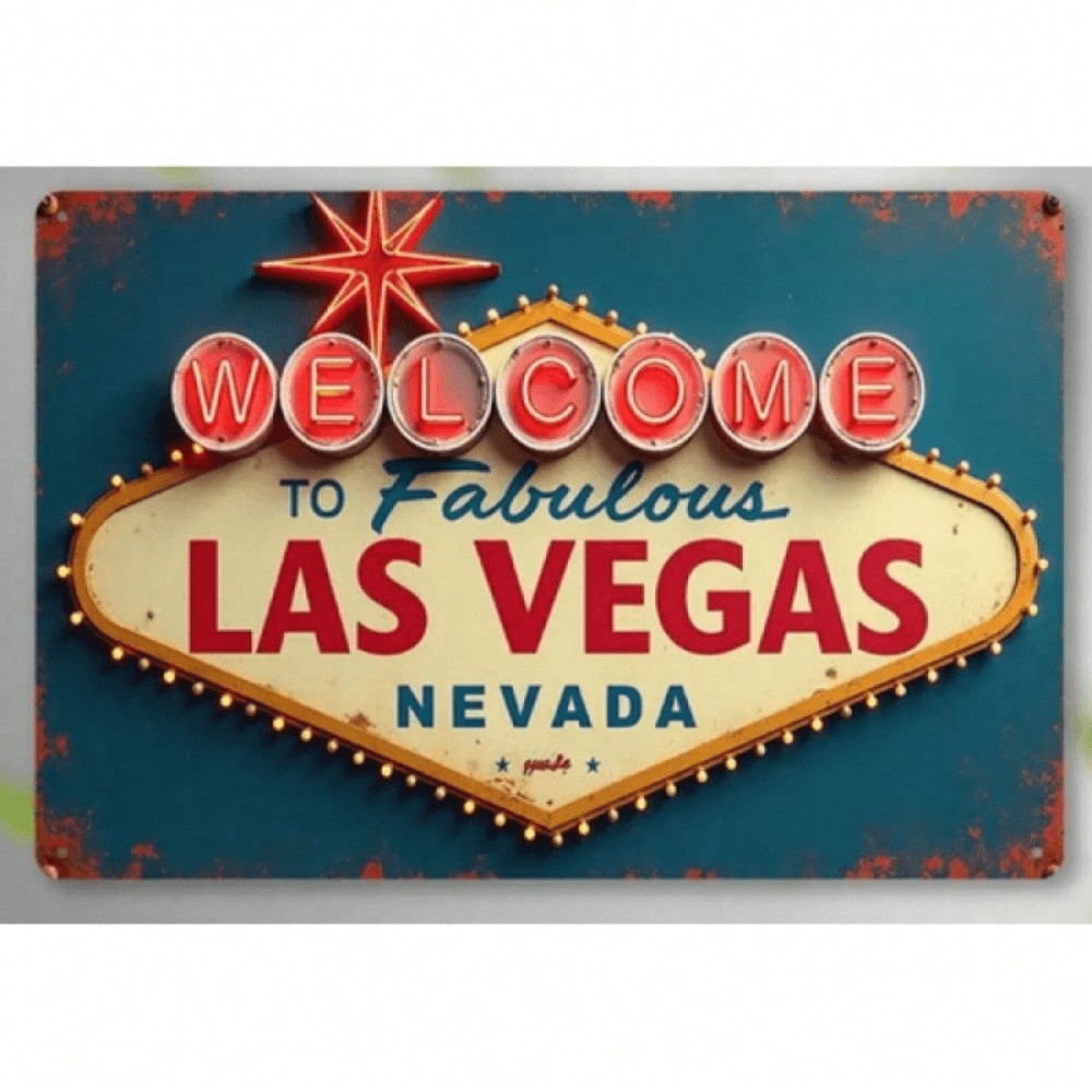 CIFbuy Las Vegas Sign Metal Wall Art 2D Flat Frameless Pendurado Decoração 12x8 Polegadas