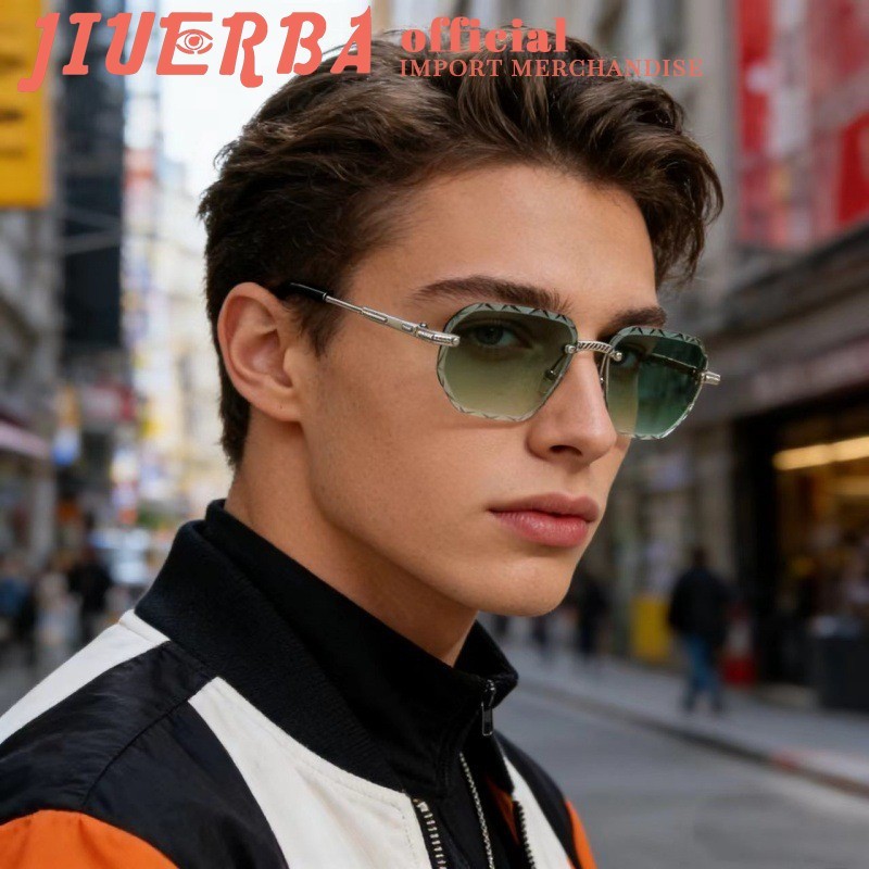 (JIUERBA) 2026 Novo Coreano Trendy Frameless Cut Edge Retângulo Óculos De Sol Unissex UV400 Anti UV Ao Ar Livre Verão Fé