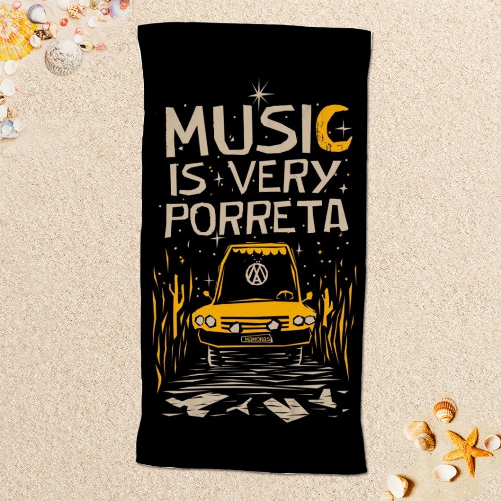 Toalha de Banho e Praia Estampada Frases - Music is very porreta