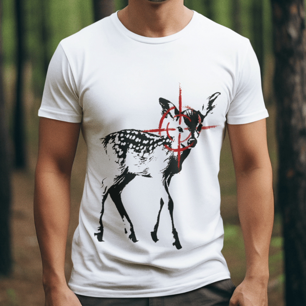 Camiseta Cervo Com Alvo Vermelho Street Style Deer Target Blusa Casual 100% Algodão