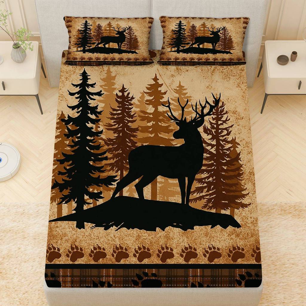 Pegue Uma Pechincha! Conjunto Lençóis Woodland Deer 3 Unidades | 1 Lençol + 2 Fronhas Sem Núcleo