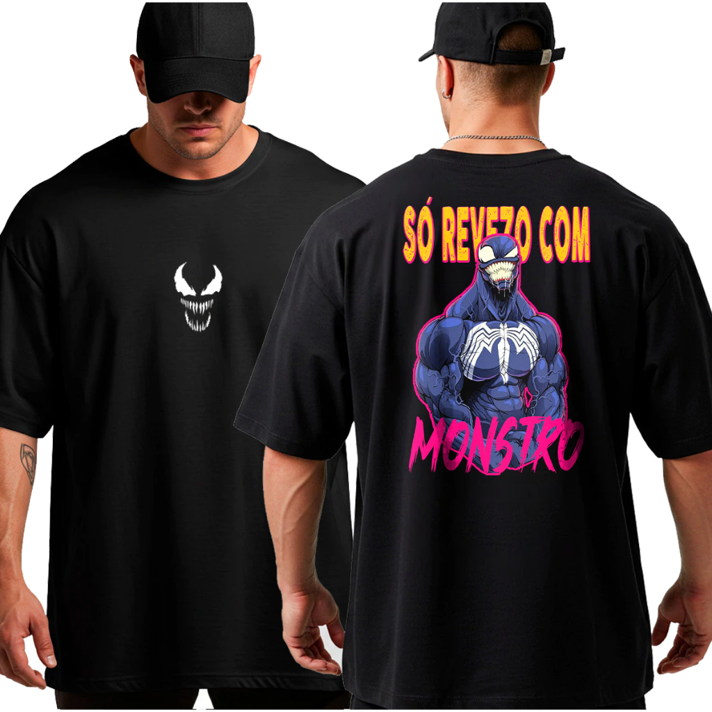Camiseta Camisa Oversized Top para Academia Musculação Só Revezo com Monstro Streetwear 100% Algodão