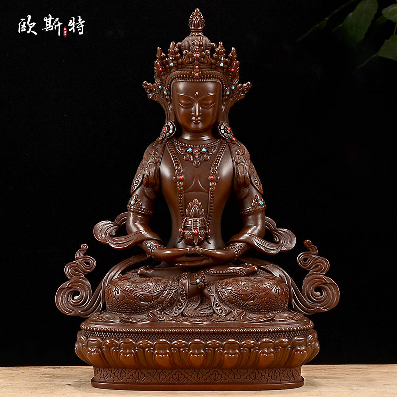 Bens domésticos decoração Taiwan artesanal cobre antigo esculpido 23cm entrada buda ornamentos chineses Changshou estátu