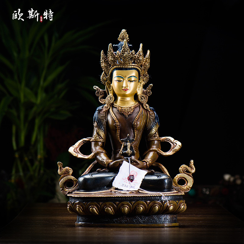 Oster acessórios para casa Nepal feito à mão 33cm Bronze banhado a ouro doméstico Changshou buda ornamentos chineses