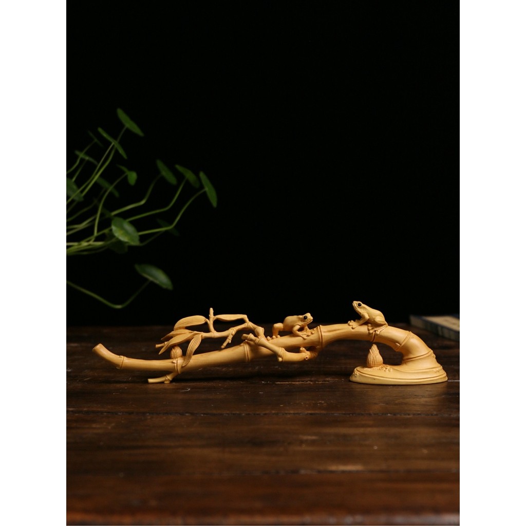 Pequena folha de buxo escultura em madeira maciça artesanato presentes estudo quatro tesouros ornamentos chineses sapo c