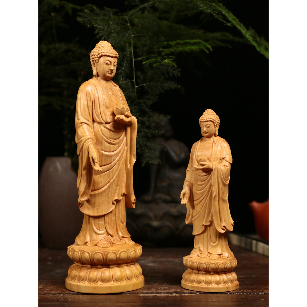 Pequena folha de buxo escultura em casa ornamentos chineses escultura artesanato madeira maciça estátua buda Bodhisattva