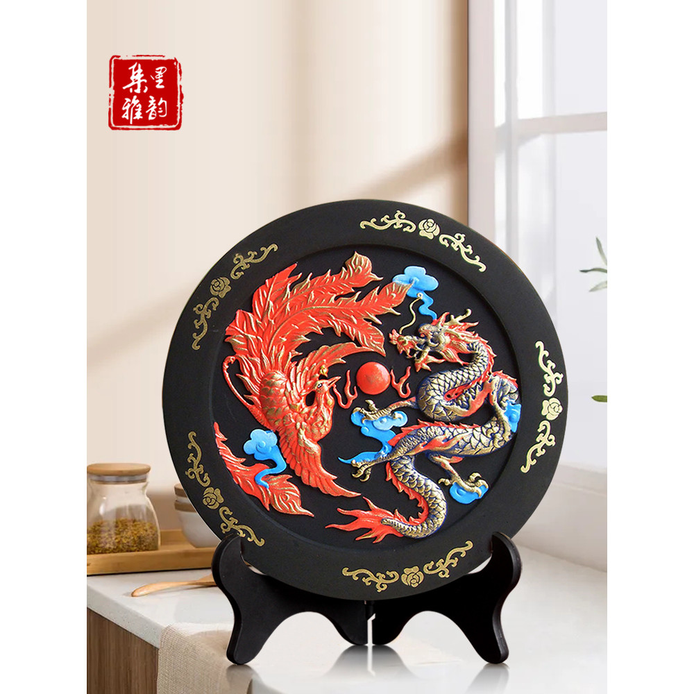 Escultura em carbono ativado artesanato dragão Phoenix Chengxiang presentes de casamento chineses decorações para casa d