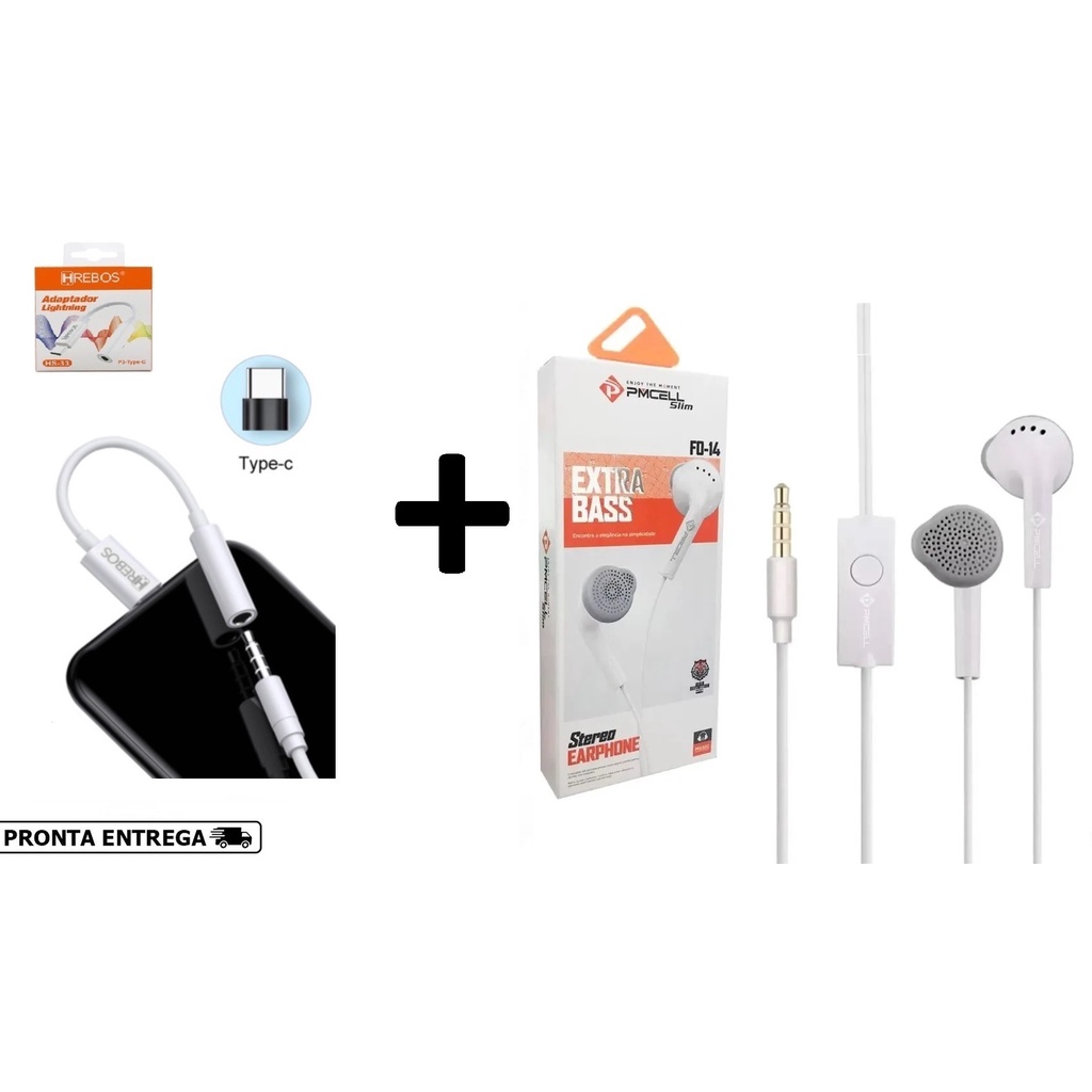Kit Adaptador Usb C Fone P/ Galaxy A56 5g A26 5g S25 Ultra + Fone De Ouvido