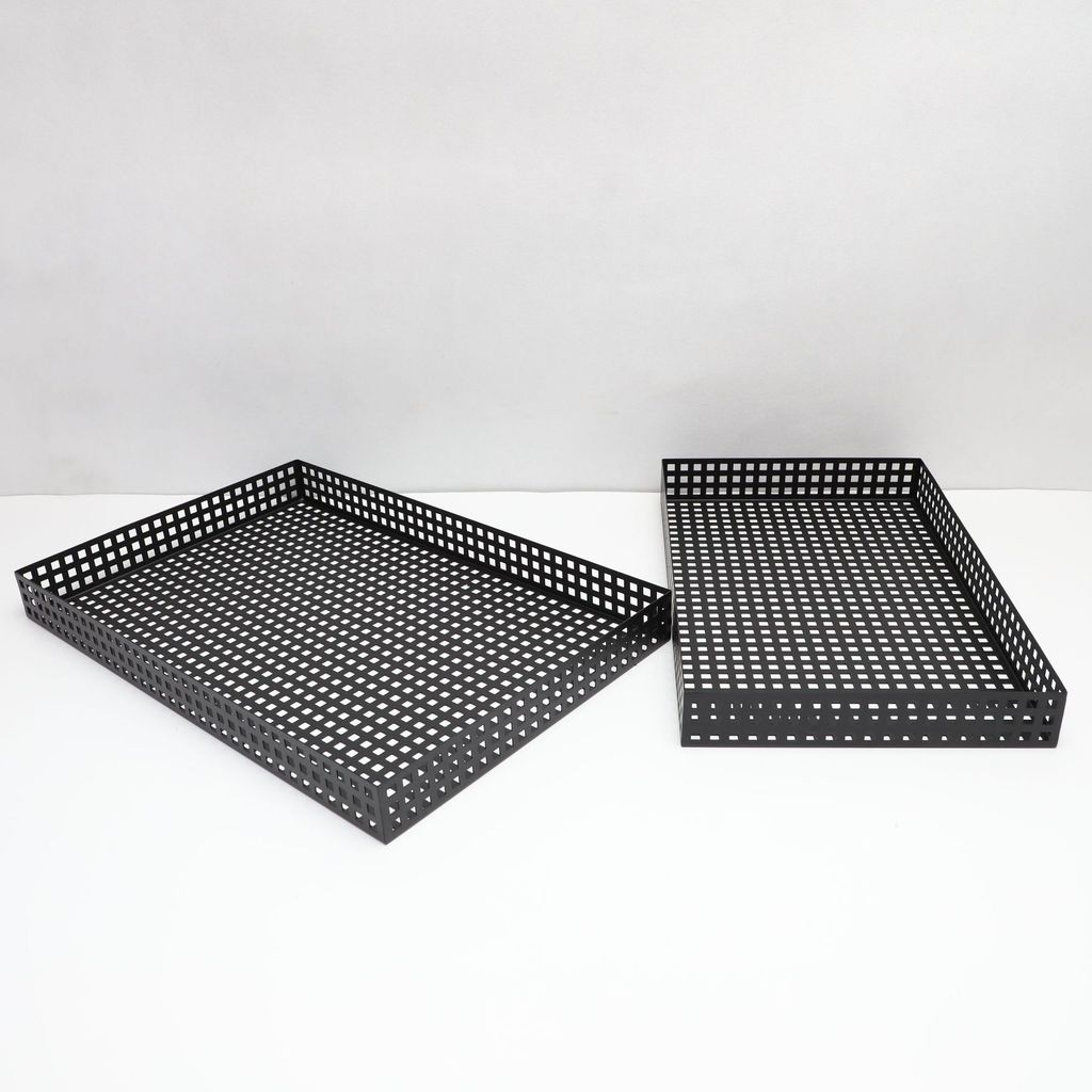 0GBW Modern minimalist metal black grid tea tray, storage tray, decorative piece for living room coffee table, suitable