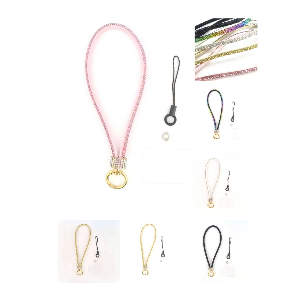 Cordão de Mão com glitter Suporte de Celular E Bolso curto no Pulso