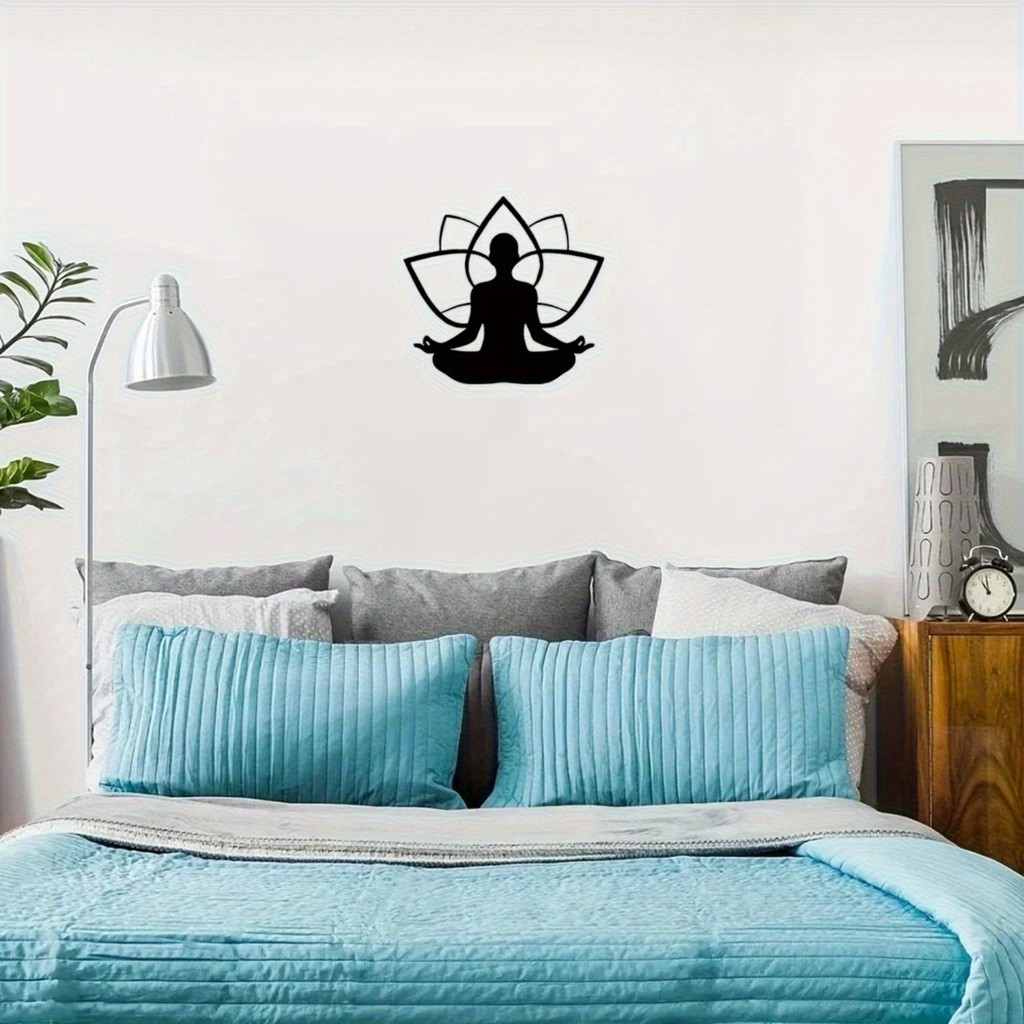 CIFbuy Zen Lotus Metal Wall Art-Escultura De Meditação Em Ferro Revestido Pó | Decoração De Ioga Vintage , Destaque Ment