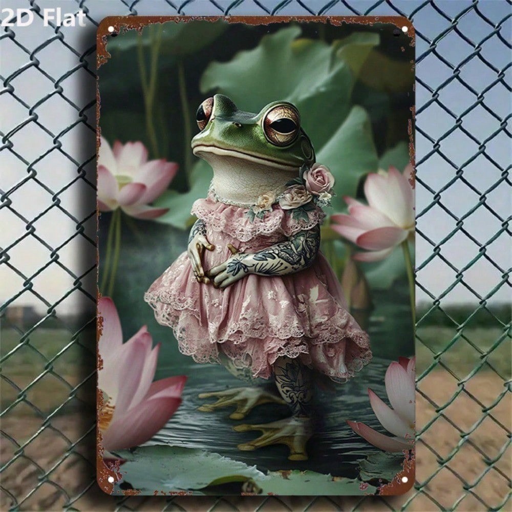 CIFbuy Frog Lady Metal Tin Sign 8x12 Polegadas Vintage Lotus Pond Decoração De Parede