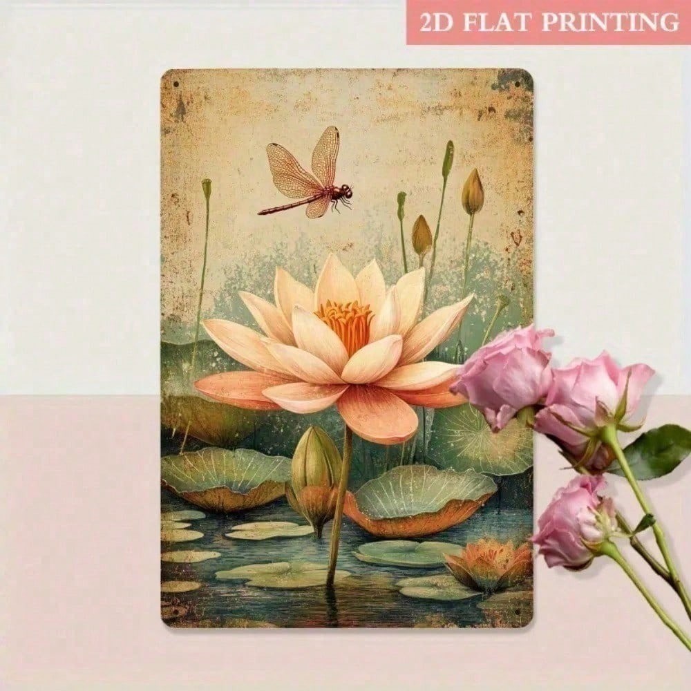 CIFbuy Libélula Lotus Metal Sign Decoração De Parede Vintage