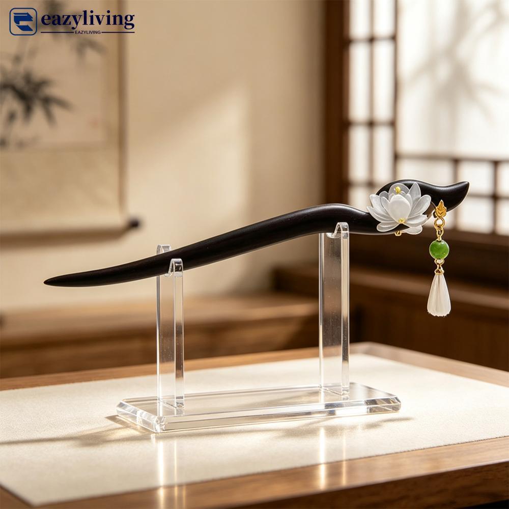 EAZYLIVING Bastão De Cabelo Novo Chinês Vintage Dupla Face Borla De Lótus De Madeira Preta Feminino Acessório De Corresp