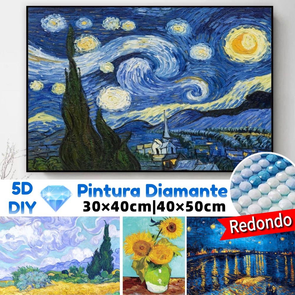 DIY Diamante Pintura Aet 30×40&40×50cm Van Gogh Estilo Cristal Ponto De Cruz Decoração Casa Pintura