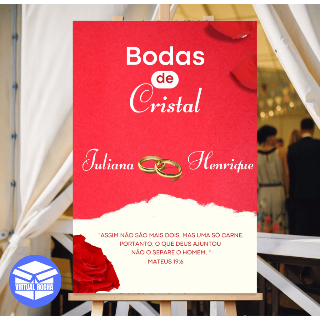 Quadro Decorativo Casamento Comemoração Bodas De Cristal Vermelho Branco Festa MDF