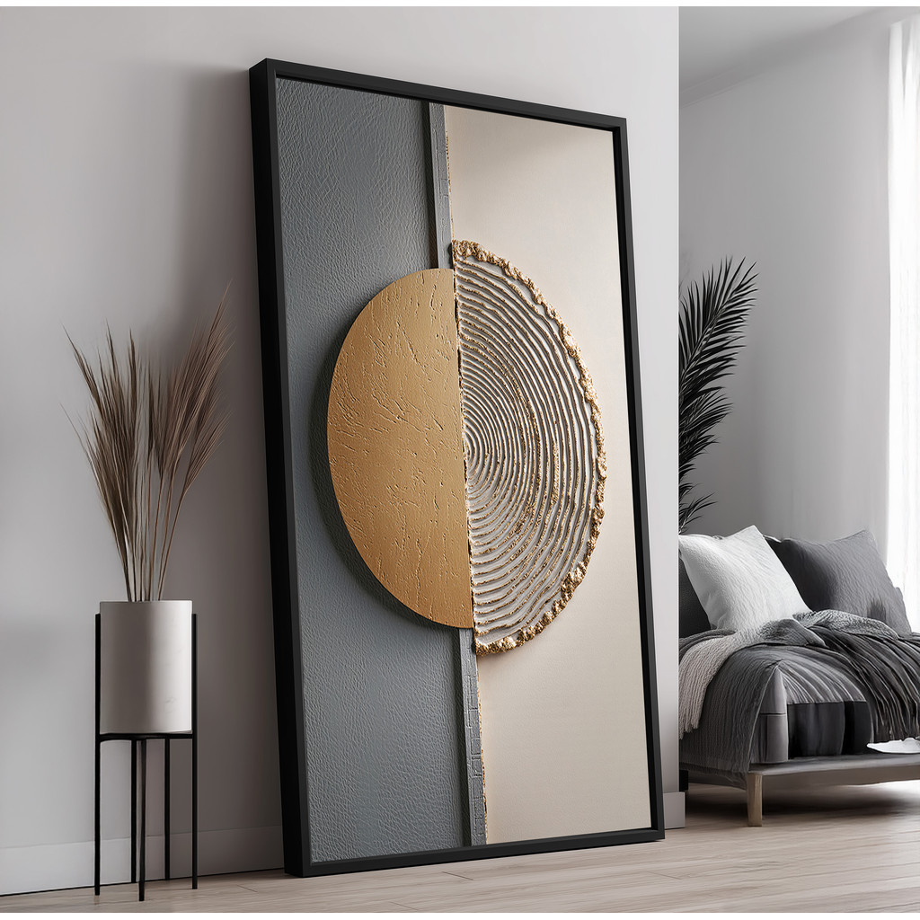 Quadro com Moldura e Acrilico Cristal Vidro Abstrato Luxo Dourado para Sala, Quarto e Escritório
