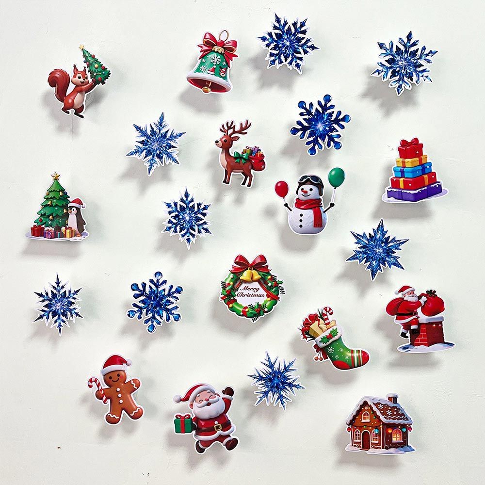 3D Holiday Wall Sticker Night Light Set, 3 Xmas Styles Figures & Snowflakes Color LED, Self Adhesive Wall Decor