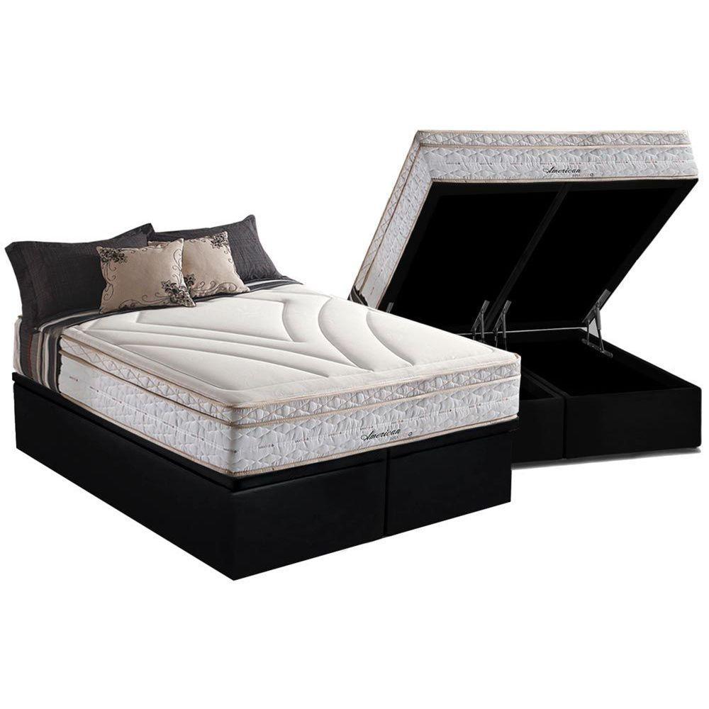 Cama Box Baú Queen: Colchão Molas MasterPocket Ensacadas Herval Maxspring American + Base CRC Suede Black (158x198)