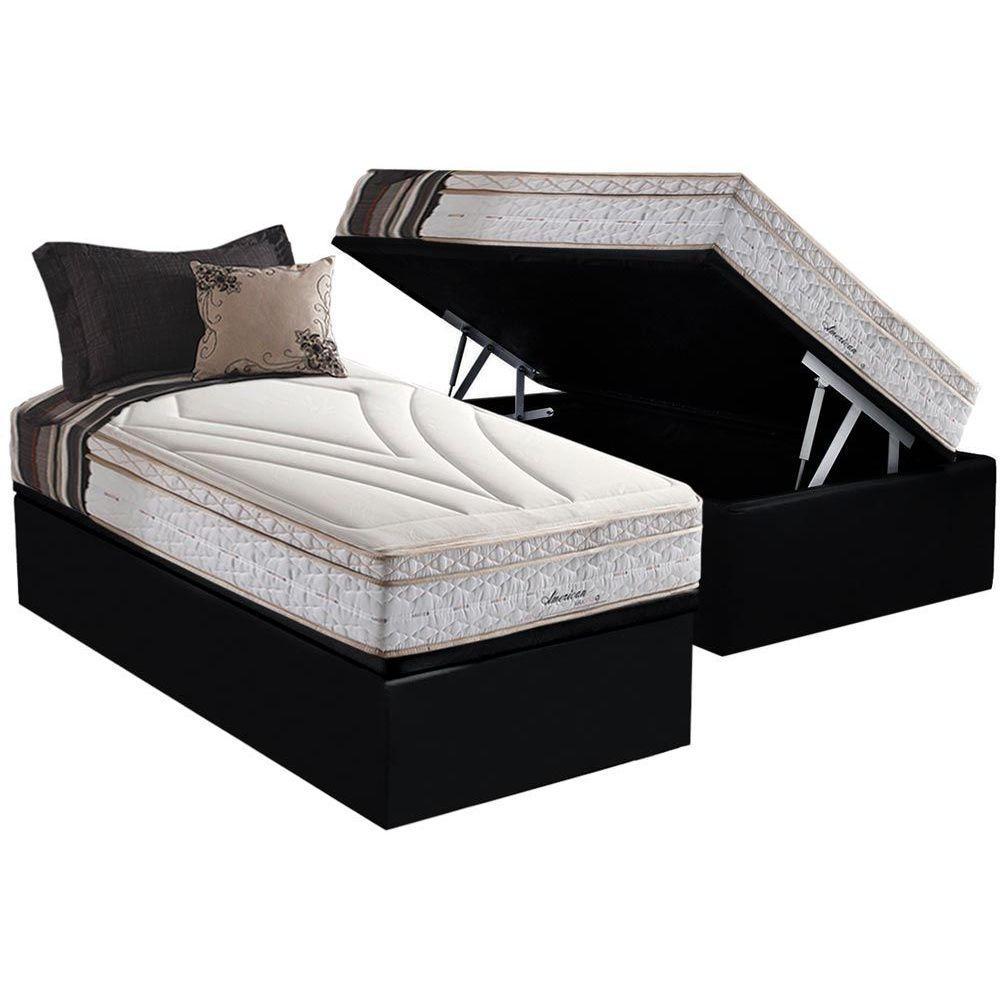 Conjunto Box Baú Solteiro: Colchão Molas Herval Maxspring American + Base CRC Suede Black(88x188)