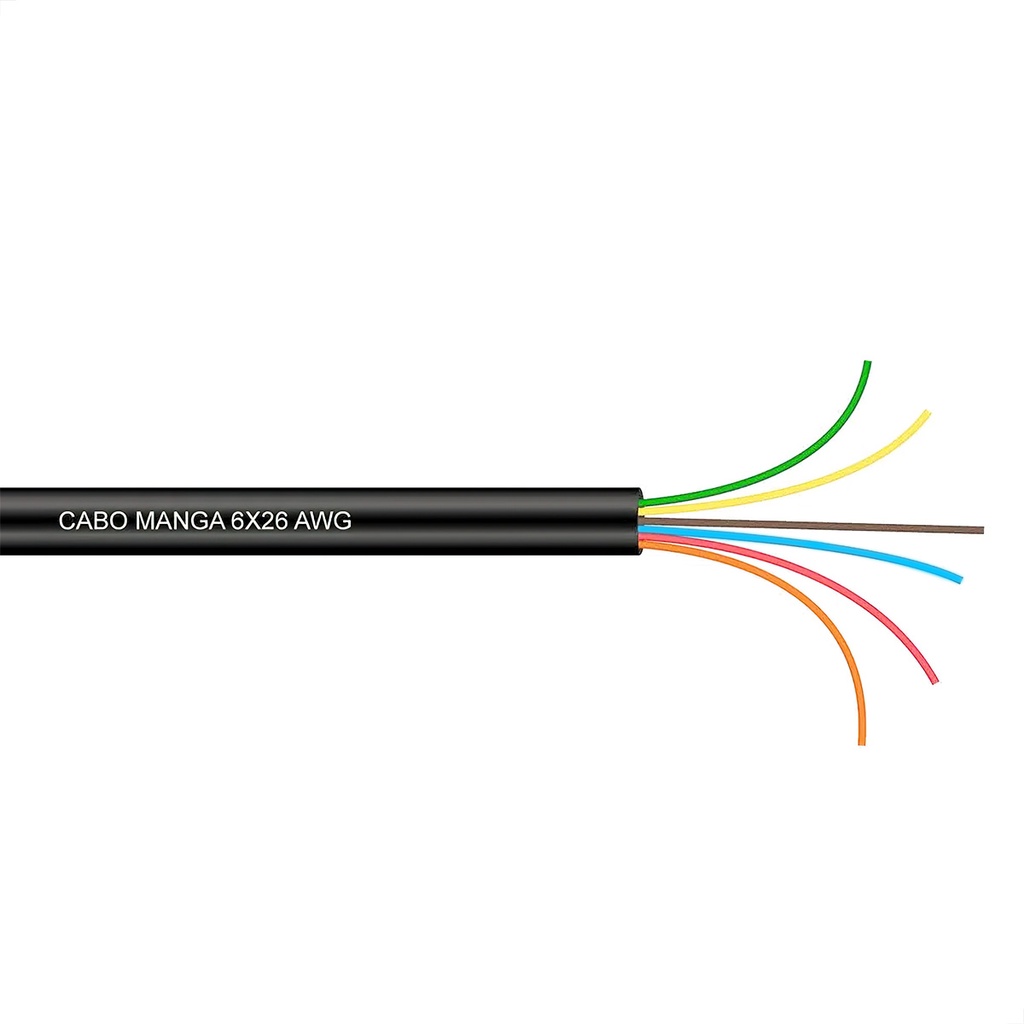 Cabo Manga 6x26 Awg - Sem Blindagem Preto - 1 Metro