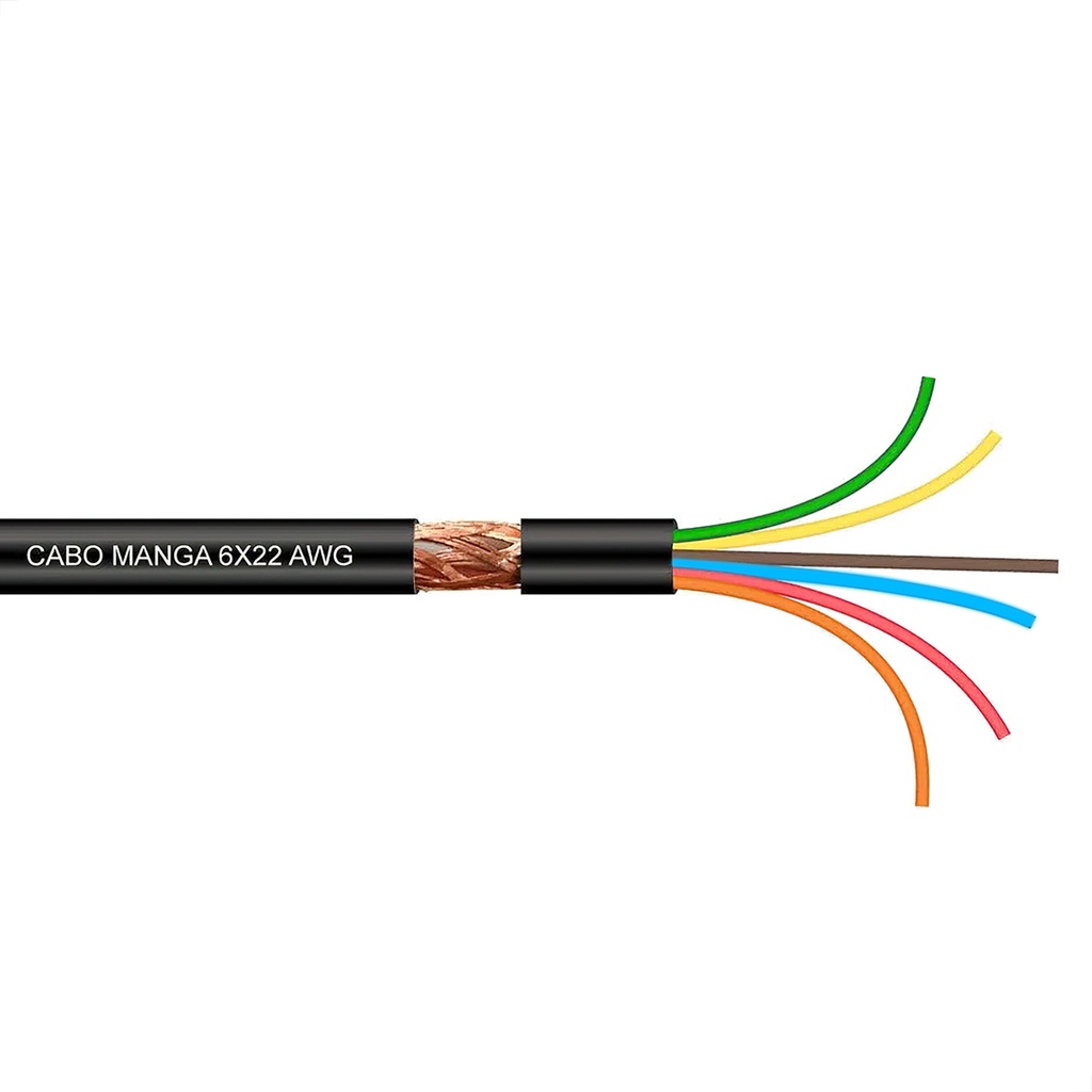 Cabo Manga 6x22 Awg - Com Blindagem Preto - 1 Metro