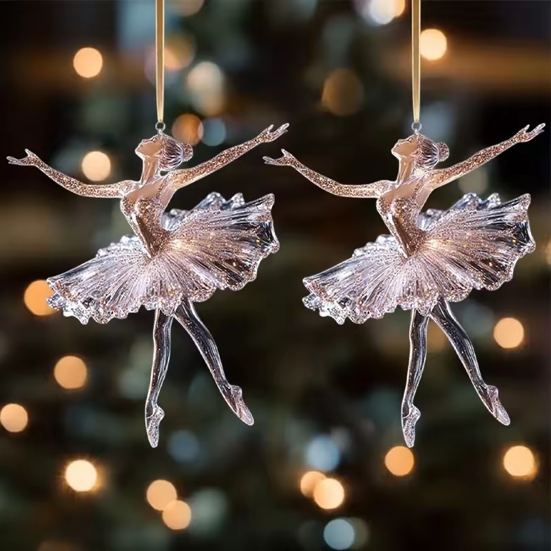 5-1Pcs 2D Flat Acrílico Ballet Girl Pingente-Enfeites De Bailarina De Cristal Brilhante-Decoração De Espelho Retrovisor