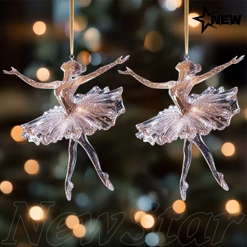 [24H] 5-1Pcs 2D Flat Acrílico Ballet Girl Pingente-Enfeites De Bailarina De Cristal Brilhante-Decoração De Espelho Retro