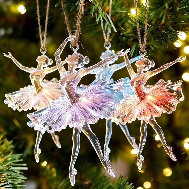 5-1Pcs 2D Flat Acrílico Ballet Girl Pingente-Decoração De Chaveiro De Anjo Fantasia De Natal-Enfeites De Bailarina De Cr