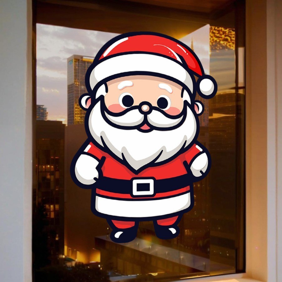 2D/FLAT 1PC Stroke Cute Papai Noel Adesivos de janela estáticos, Home Shop Adesivos de decoração de janela de Natal Ades