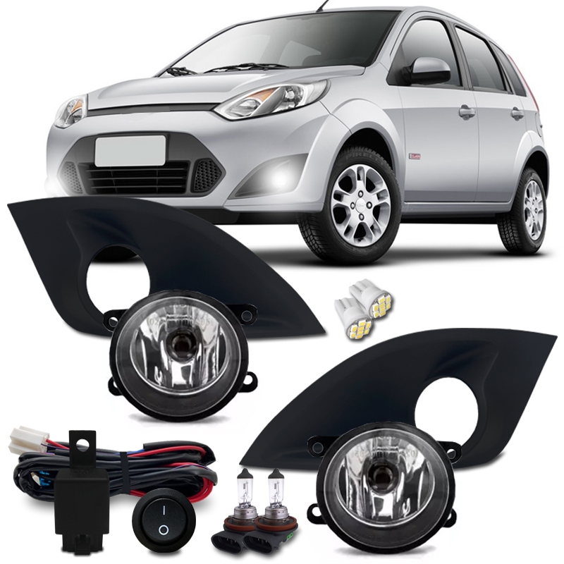 Kit Farol Milha Neblina Auxiliar Fiesta Rocam 2011 2012 2013 2014 + Lampadas