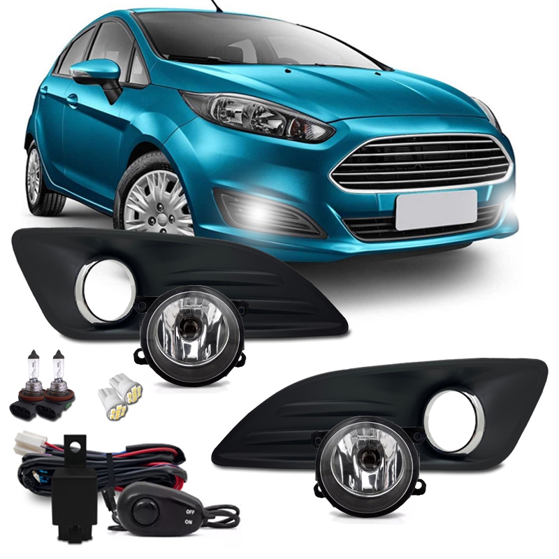 Kit Farol Milha Neblina New Fiesta 2013 2014 2015 Com Moldura E Lampadas