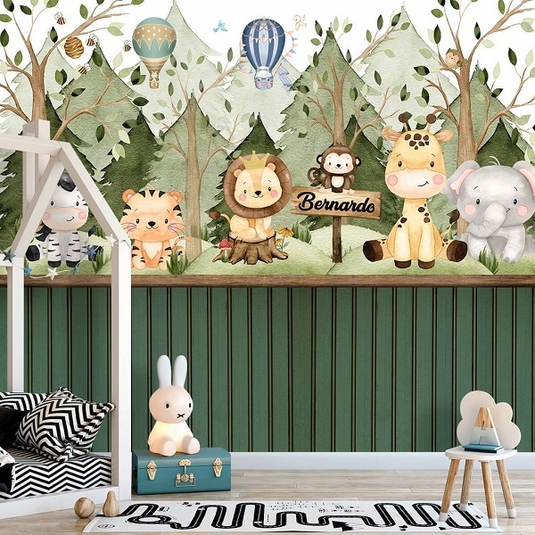 Papel de Parede Personalizado SAFARI Encantado Infantil Menino BANNER 7 M²