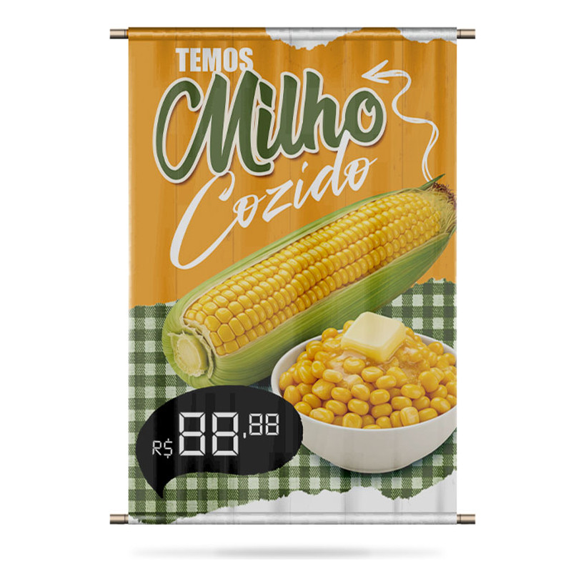 Banner Comercial Pronto Lona Milho Cozido - 60 Cm X 90 Cm