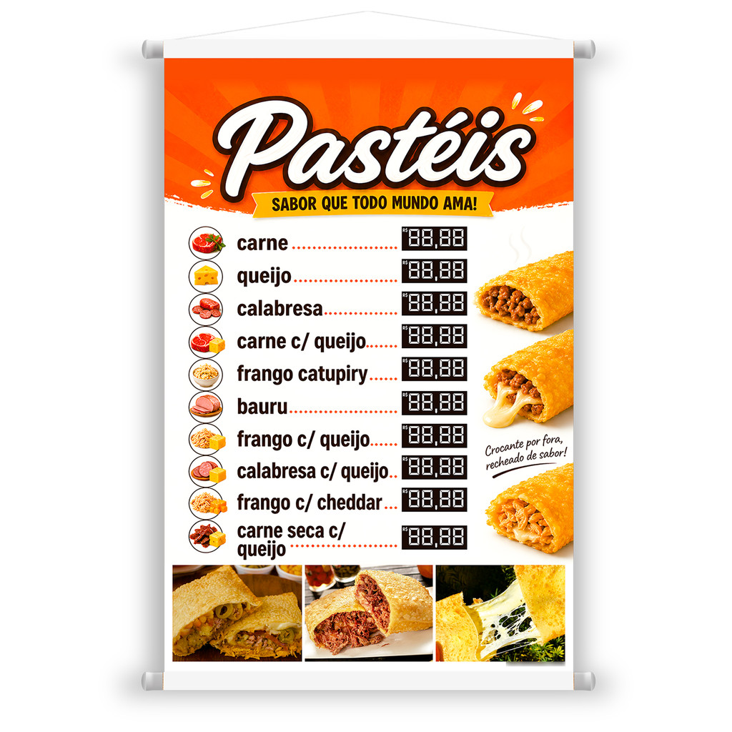 Banner Pasteis Fritos Vários Sabores Lanchonete Feira Venda