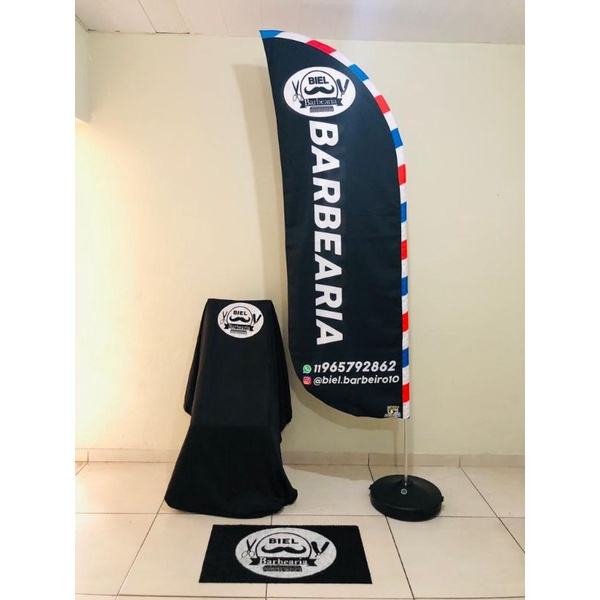 kit Barbearia Profissional (Wind Banner, Tapete Personalizado e Capa)