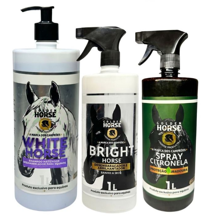 Kit Shampoo Branqueador 1L + Bright Horse 1L  + Repelente Citronela1L  - GOLDEN HORSE