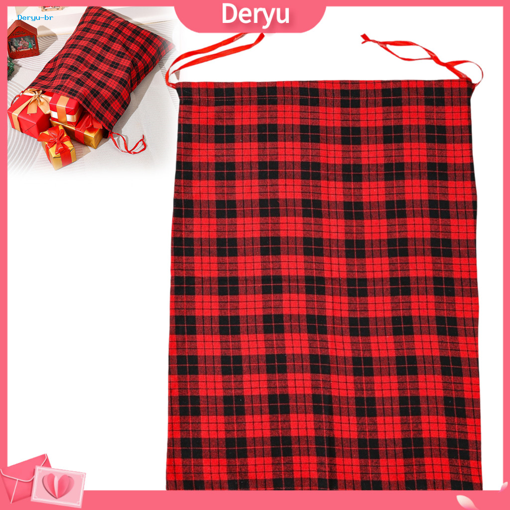 Holiday Present Wrapping Christmas Gift Bags Buffalo Plaid Reusable Drawstring Bag – Candy Sack for Xmas Presents Eco-