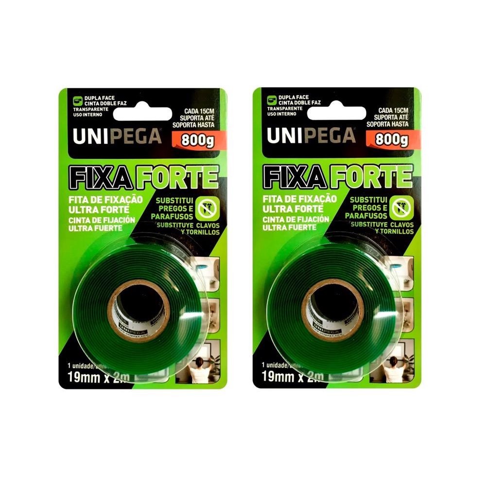 2 pç Fita Dupla Face Fixa Ultra Forte 19mm x  2m Unipega