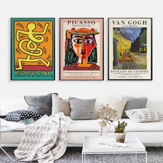 Quadros decorativos Van Gogh Retro Picasso O keffe artística abstrata Joan Miro Pintura Matisse (3 peças)