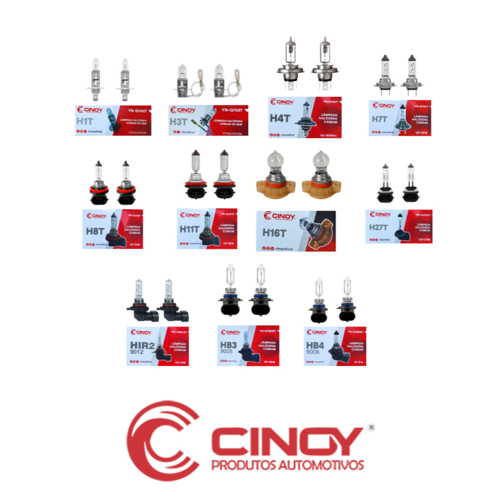 Par Kit Lâmpada Automotiva Farol Carro H1 H3 H4 H7 H8 H11 H16 H27 881 HB3 HB4 Halôgena Comum CINOY