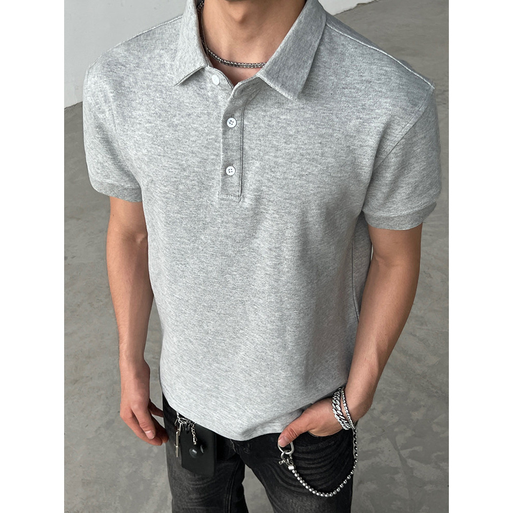 BLAEXIT American cleanfit Grey Light Luxury Henry Collar Camisa polo masculina de manga curta Slim-Fit Camiseta de ombro